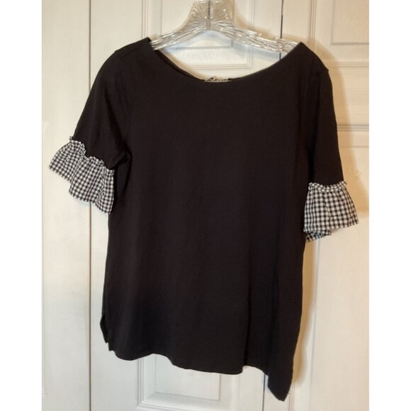Talbots Black Gingham Checkered T Shirt Blouse Top Small Preppy Pima Cotton - Picture 1 of 3